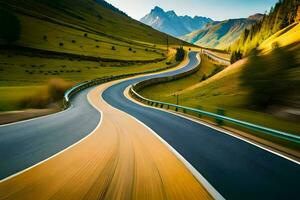 un devanado la carretera en el montañas. generado por ai foto