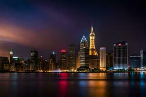 the city skyline at night in shanghai. AI-Generated photo