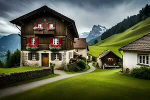photo wallpaper the sky, mountains, house, the house, the house, the house, the. AI-Generated