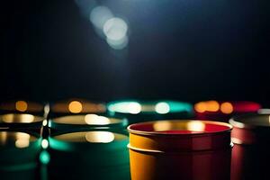many colorful candles are lined up in a row. AI-Generated photo