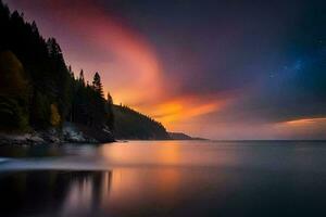 photo wallpaper the sky, trees, the sea, the forest, the lake, the sky,. AI-Generated