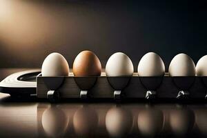 eggs in a row on a tray. AI-Generated photo