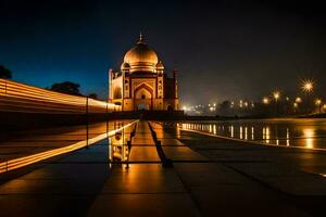 el taj mahal a noche en India. generado por ai foto