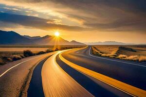 un largo tramo de la carretera con el Dom ajuste detrás él. generado por ai foto