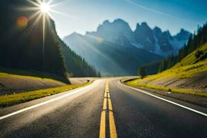 un la carretera con montañas en el antecedentes. generado por ai foto