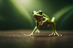 a frog is standing on its hind legs. AI-Generated photo