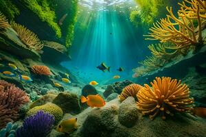 underwater scene with coral reefs and fish. AI-Generated photo