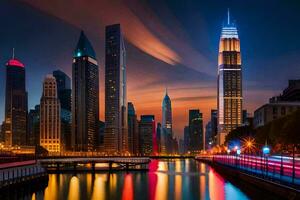 the chicago skyline at night. AI-Generated photo