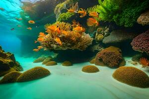 an underwater scene with coral and fish. AI-Generated photo