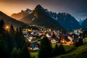 photo wallpaper mountains, the night, the village, the mountains, the village, the mountains,. AI-Generated
