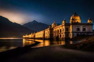 el palacio a noche en lahore, India. generado por ai foto