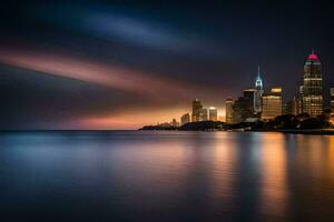 el chicago horizonte a noche. generado por ai foto