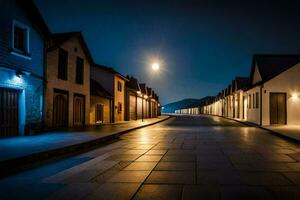 a street at night with a moon in the sky. AI-Generated photo