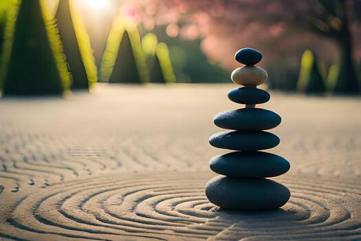 a stack of rocks in a circular pattern. AI-Generated photo