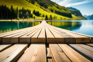 a wooden pier stretching out into the water. AI-Generated photo