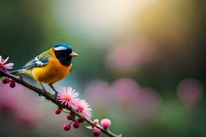 foto fondo de pantalla el cielo, pájaro, flores, el sol, pájaro, flores, el sol,. generado por ai