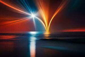 a colorful light shines over the ocean. AI-Generated photo