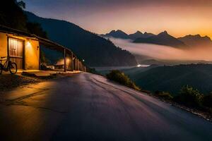 foto fondo de pantalla el cielo, montañas, camino, camino, el camino, el camino, el la carretera. generado por ai