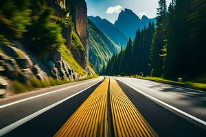 un la carretera con montañas en el antecedentes. generado por ai foto