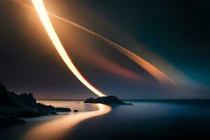 a long exposure photograph of a long line of light coming from the sky. AI-Generated photo