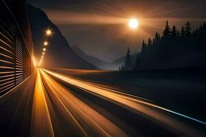 a long exposure photograph of a highway at night. AI-Generated photo