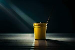 a yellow bucket with a stick in it. AI-Generated photo