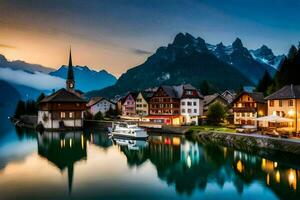 el hermosa pueblo de hallstatt, Suiza. generado por ai foto