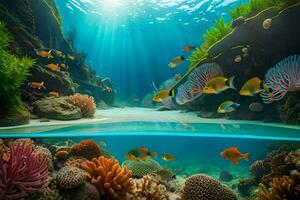 underwater scene with coral reef and fish. AI-Generated photo