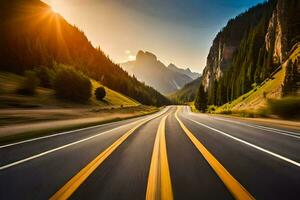 un la carretera con montañas en el antecedentes. generado por ai foto