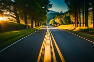 un borroso imagen de un la carretera con arboles y Dom. generado por ai foto