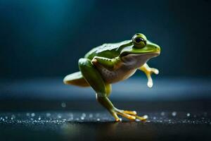 a frog jumping on a black background. AI-Generated photo