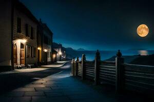 un calle con un Luna brillante terminado él. generado por ai foto