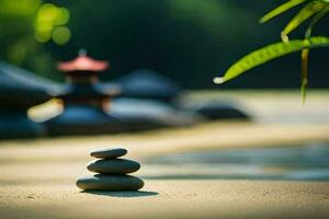 zen stones in the sand. AI-Generated photo