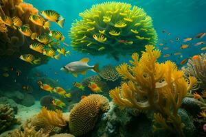 a coral reef with many different types of fish. AI-Generated photo