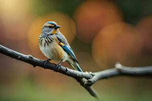 a small bird is sitting on a branch. AI-Generated photo