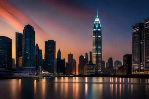 the skyline of dubai at sunset. AI-Generated photo