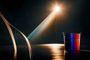 a bucket with a light shining on it. AI-Generated photo