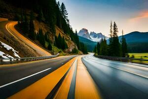 un autopista con montañas en el antecedentes. generado por ai foto