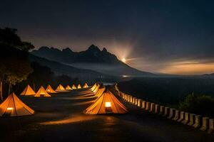 foto fondo de pantalla el cielo, montañas, noche, el luna, el estrellas, el montañas, el. generado por ai