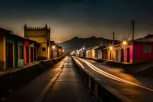 a long exposure photo of a street at night. AI-Generated