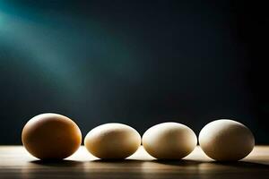 four eggs are lined up in a row. AI-Generated photo