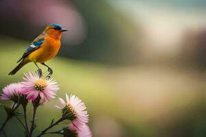 foto fondo de pantalla el cielo, flores, pájaro, primavera, el pájaro, primavera, el pájaro,. generado por ai