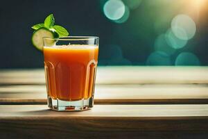 a glass of juice with a cucumber and mint. AI-Generated photo