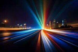 a city at night with light trails. AI-Generated photo