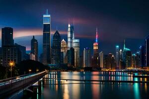 the city skyline at night in shanghai. AI-Generated photo