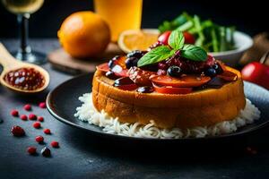 the food is served on a plate with a knife and fork. AI-Generated photo