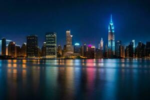 el ciudad horizonte a noche en Dubái, unido árabe emiratos generado por ai foto