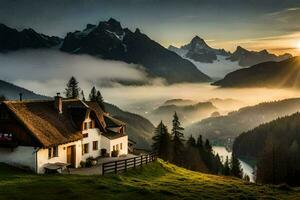 the house in the mountains. AI-Generated photo