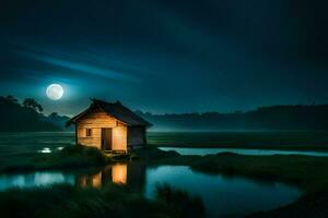 el luz de la luna en el agua. generado por ai foto