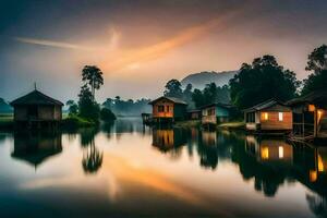 photo wallpaper the sky, water, house, the countryside, the sunrise, the sunrise, the. AI-Generated